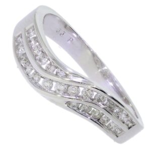 a silver ring with diamonds